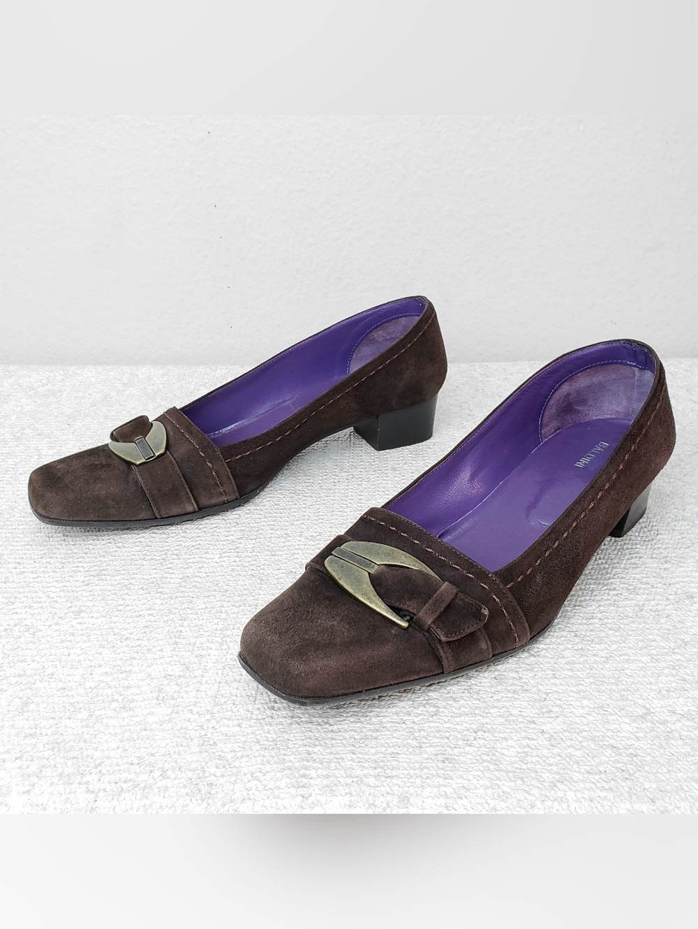 Vintage BALDINI Brown Suede Pumps US 9 Slip-On Square Toe Heels